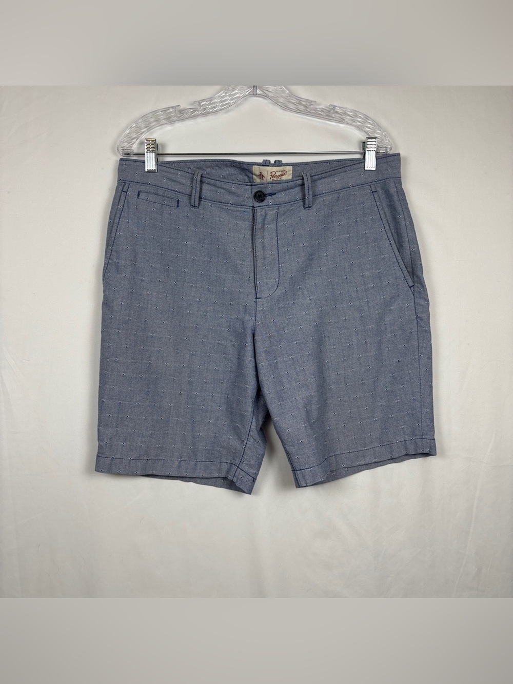 Original Penguin Men's 8" Slim Fit Chino Shorts Blue/Geometric Pattern Sz US 33